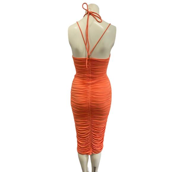 A.L.C. Allegra Ruched Beaded Midi Dress XS Sangria Orange - Picture 10 of 11